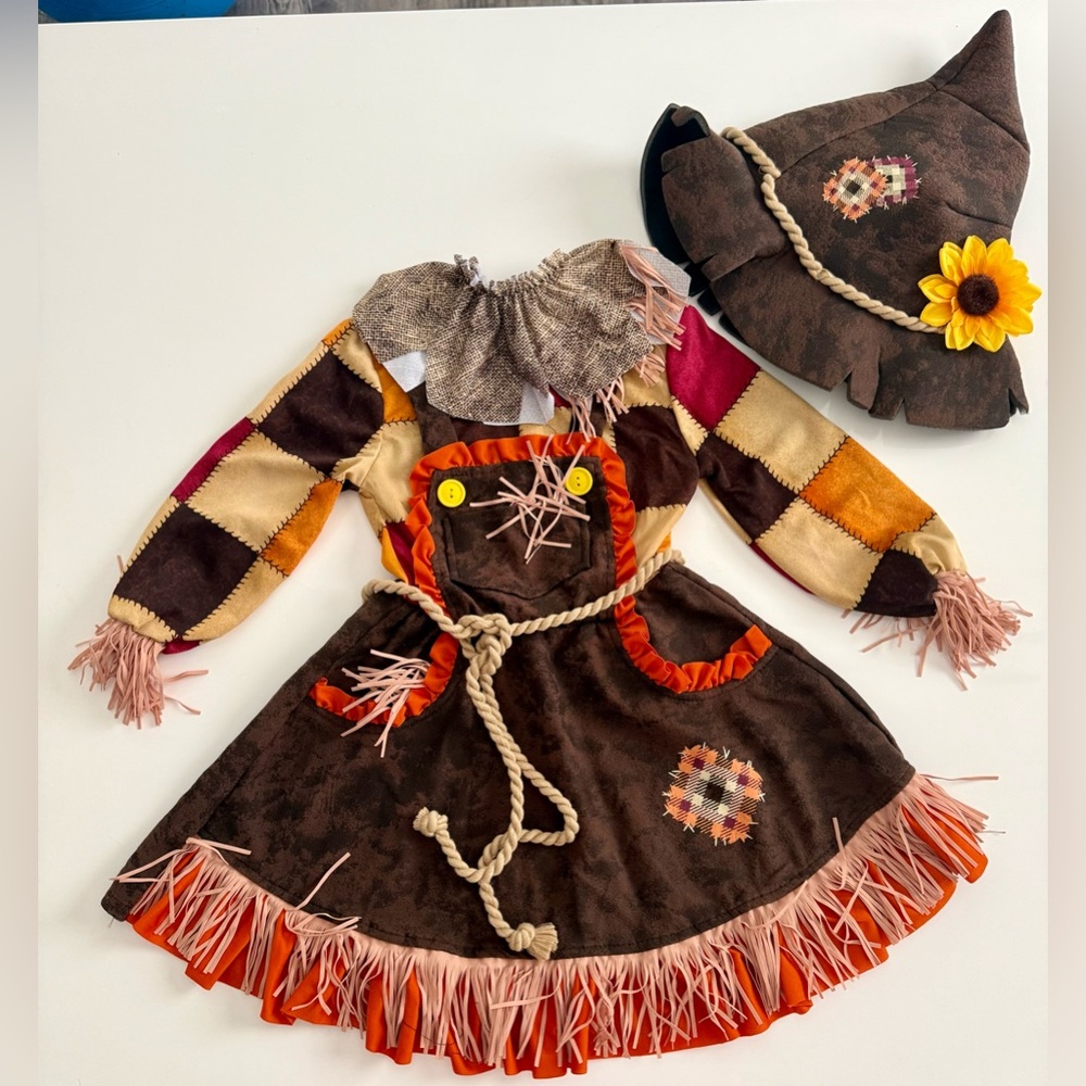 California Costumes Patchwork Scarecrow Dress - Brown, Orange, Beige - Size 4-6